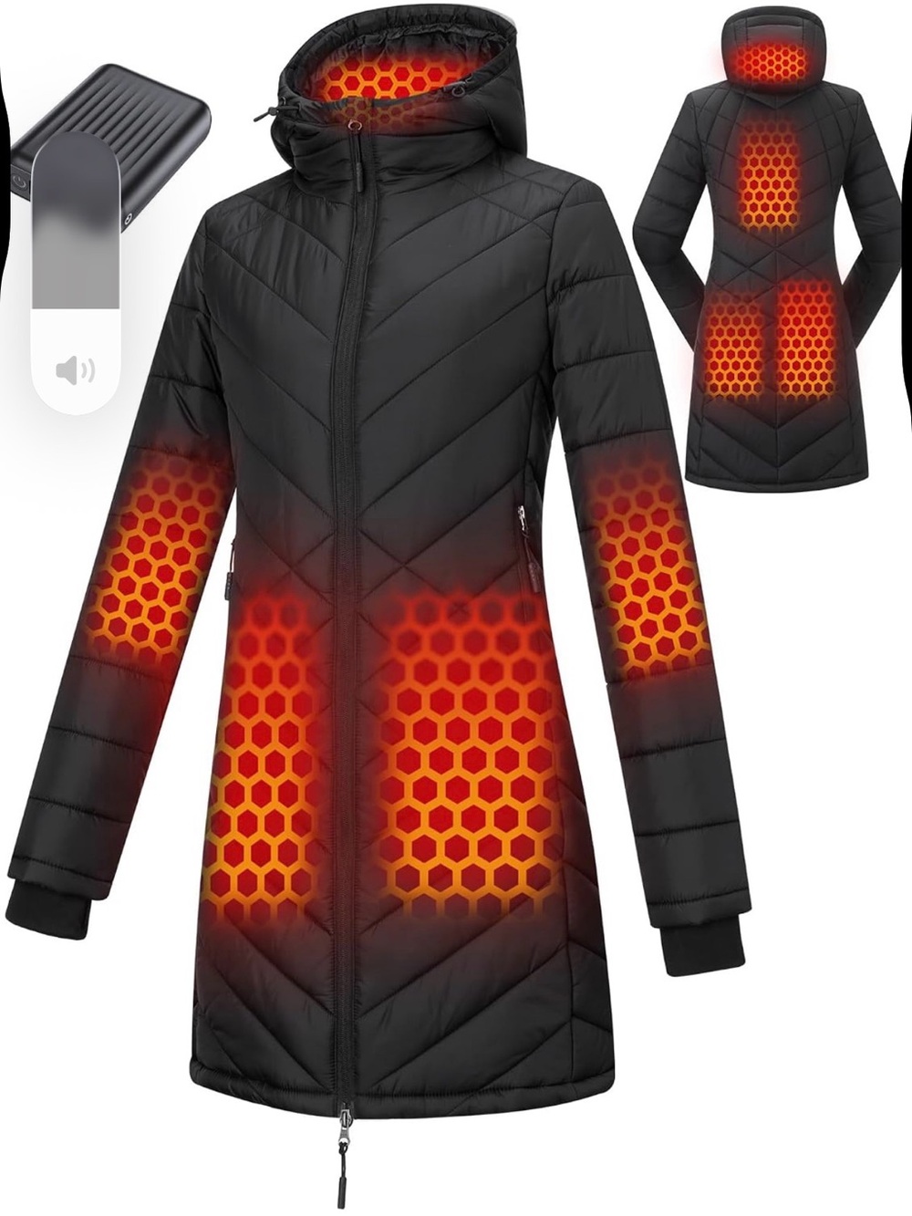 Graphene Long Heated Jackets for Women with 12V 18400mAh Battery Pack size S